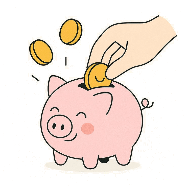 Coins being placed into a piggy bank representing the evaluation investment