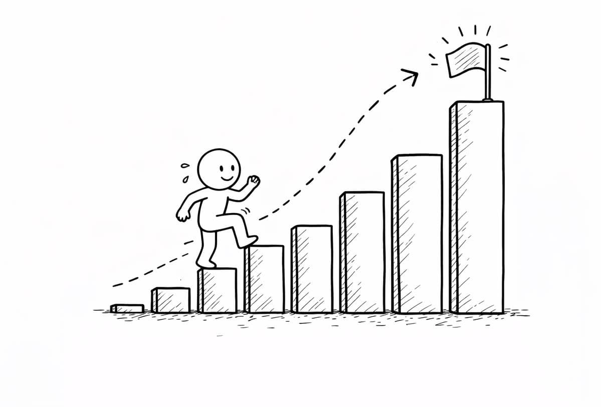 Person climbing steps toward a goal representing the evaluation process